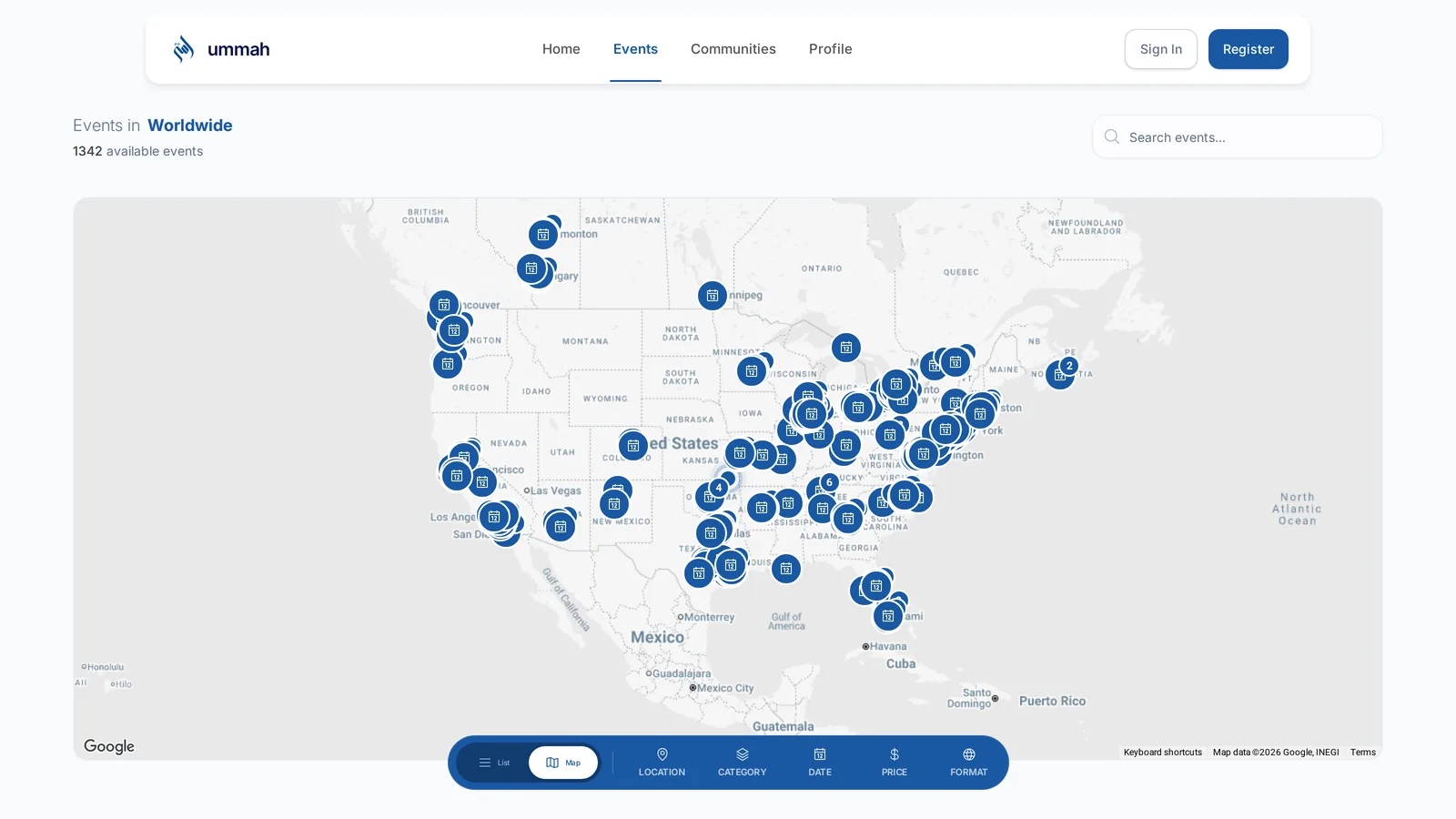 Local Muslim events on the ummahapp.io map